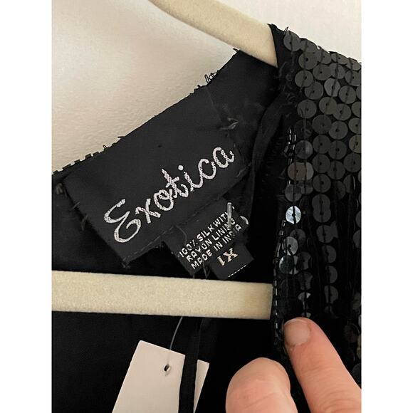 NWT Vintage 80s Exotica Silk Black Red Sequin Blouse Size 1X - Picture 3 of 15